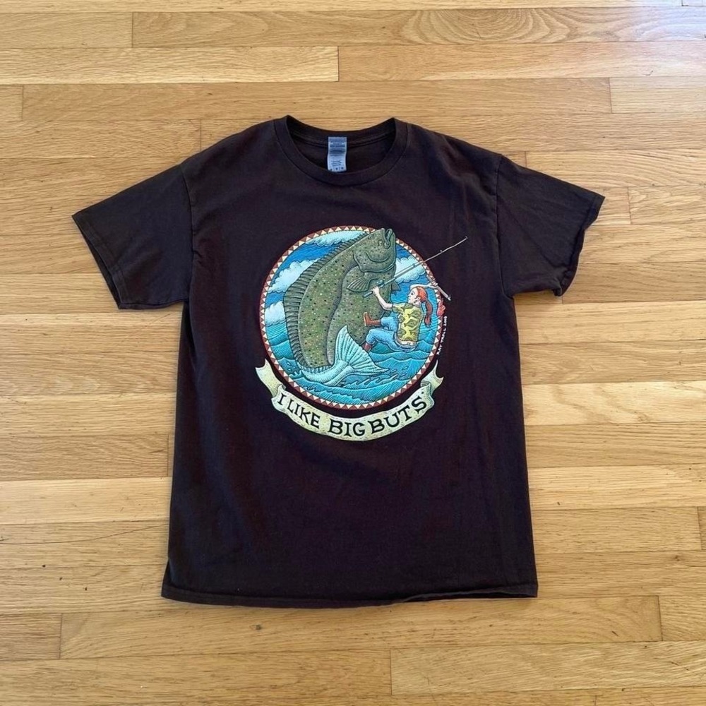 Ray Troll I Like Big Butts Halibut Tee Brown Unisex Medium